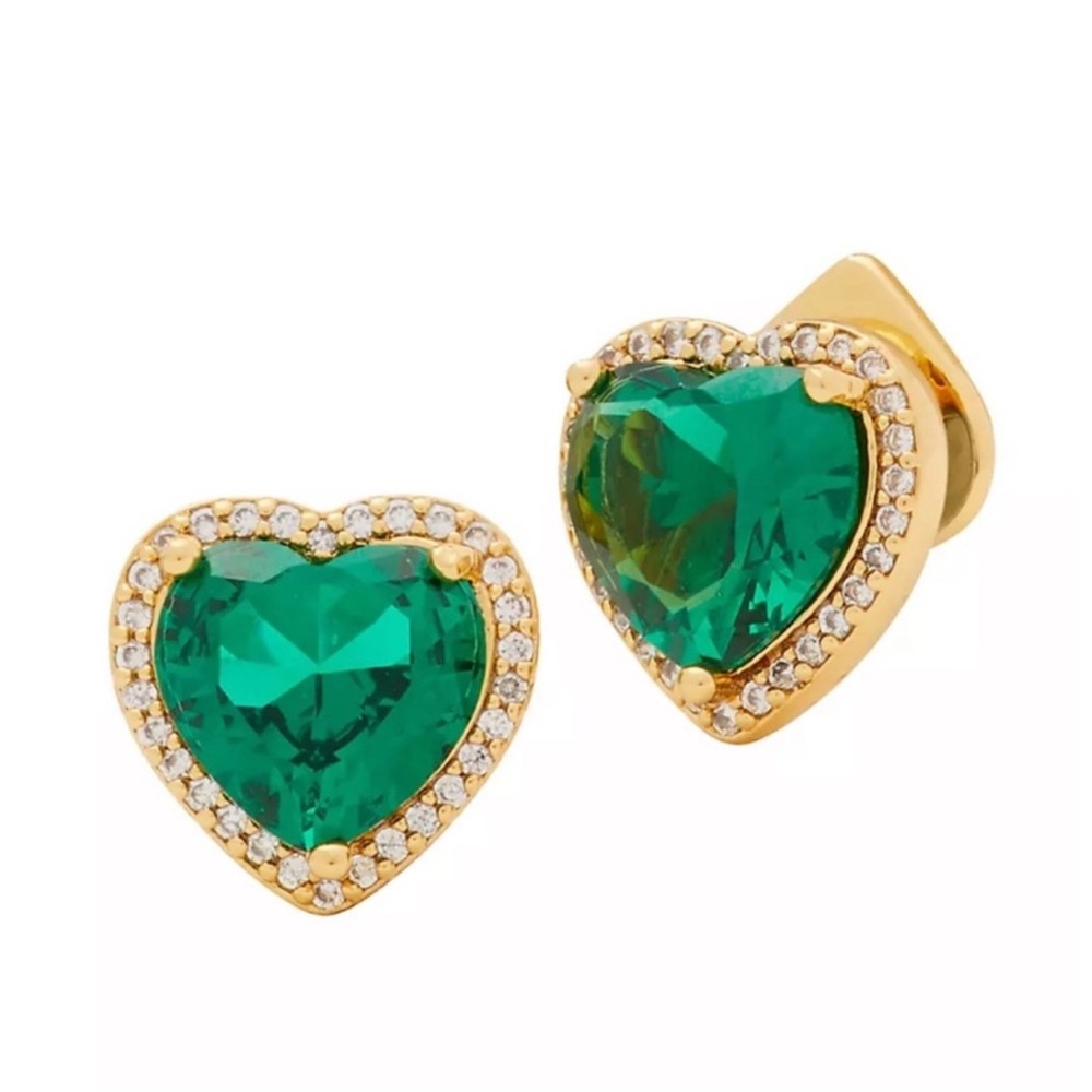 Kate Spade Gold and emerald green Heart Earrings "pave present"